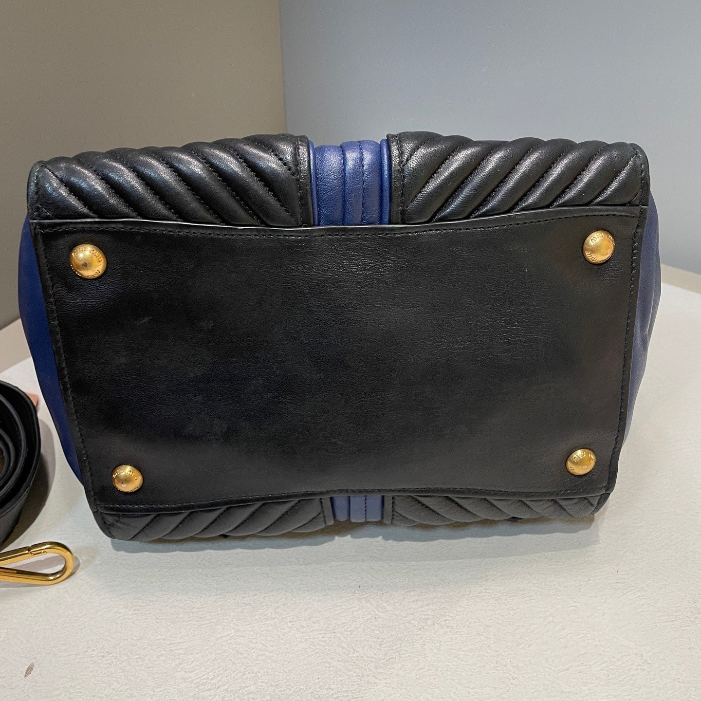 Miu Miu Quilted Leather Navy Large Top Handle Crossbody Bag