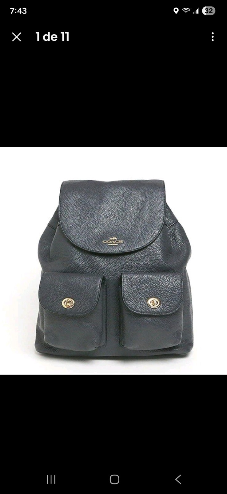 Coach Black Pebbled Drawstring Backpack Turn Lock Pockets Gold Hardware Women