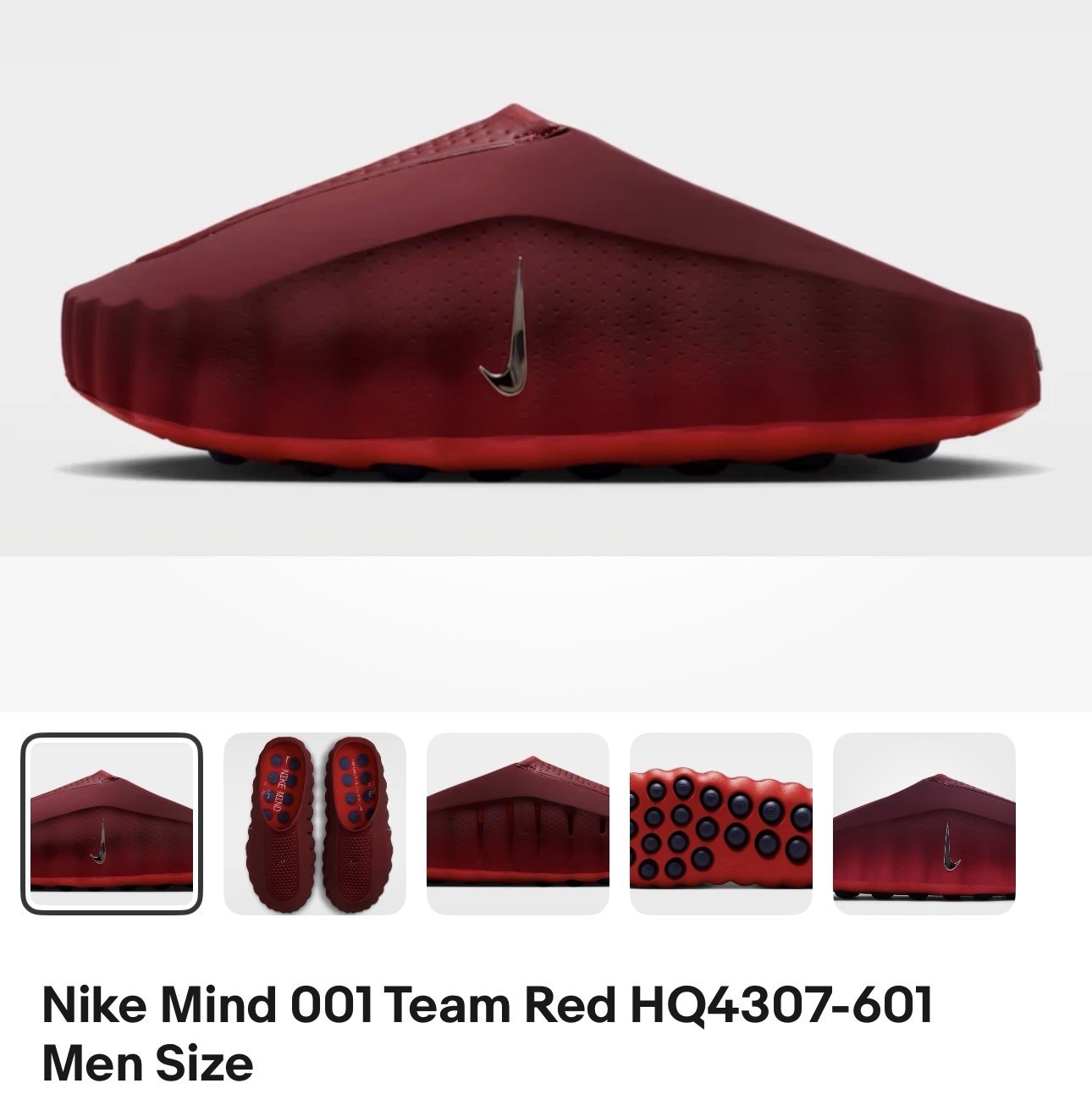 Nike Mind 001 Men’s Slide Sandals Team Red Solid Pattern Logo SlipOn W5