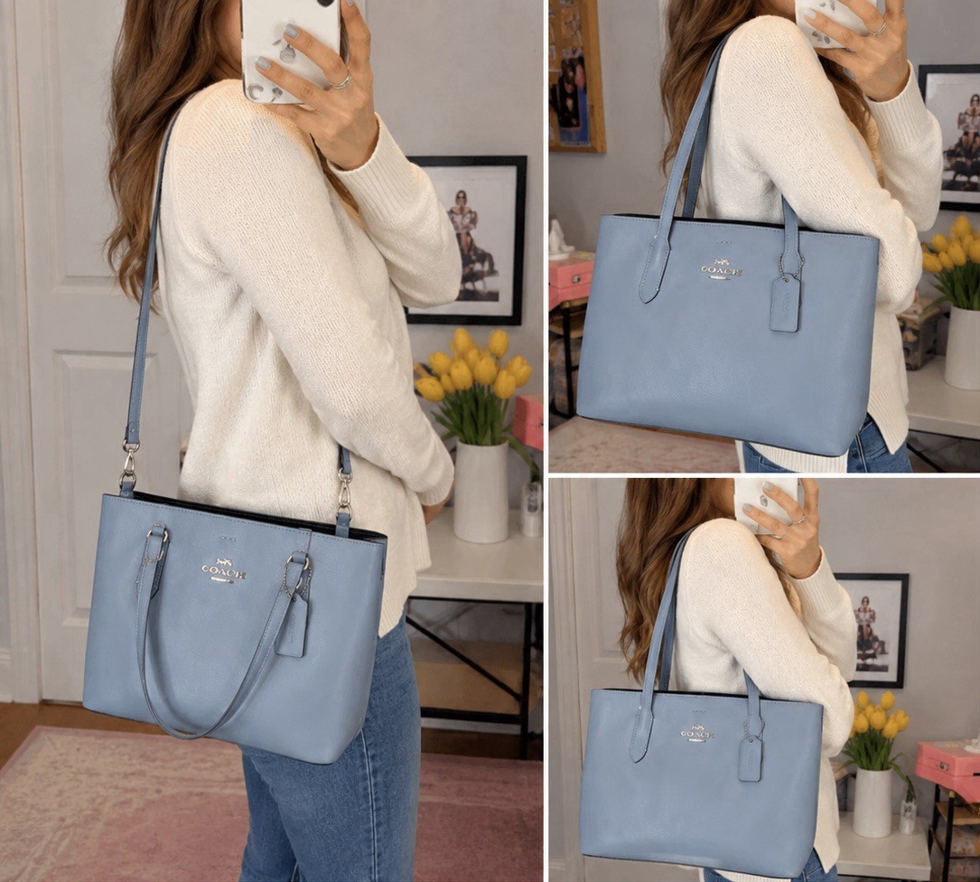 Coach City Tote Powder Blue Crossgrain Leather Shoulder Bag