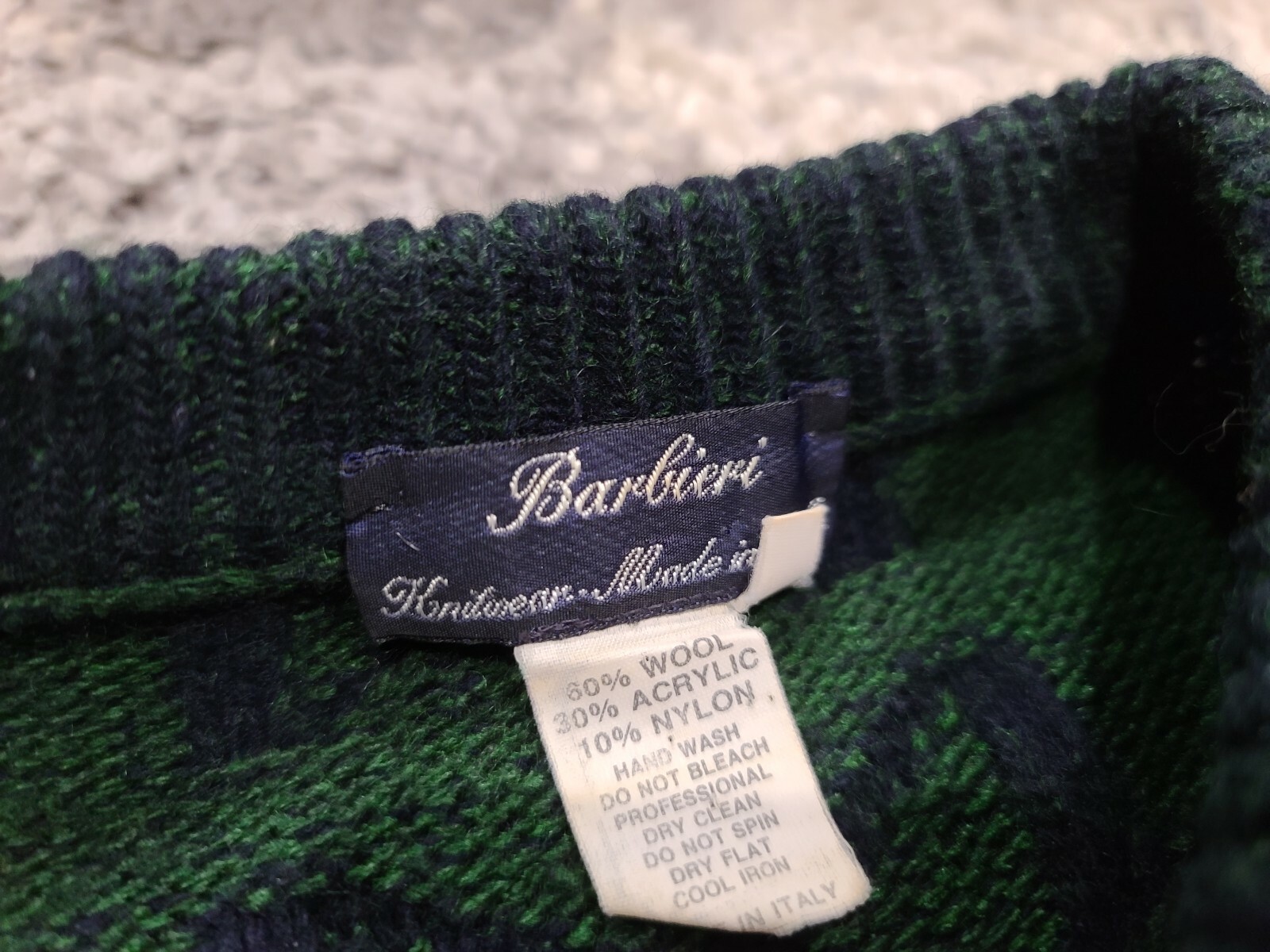 VTG Barbieri Knitwear Italy Fair Isle Knit Sweater Men XL Green Blue Wool Blend