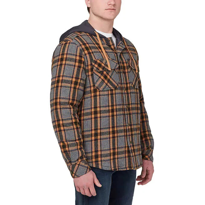 Legendary Outfitters Men Flannel Shirt Jacket Medium Hooded Snap Buttons Pockets