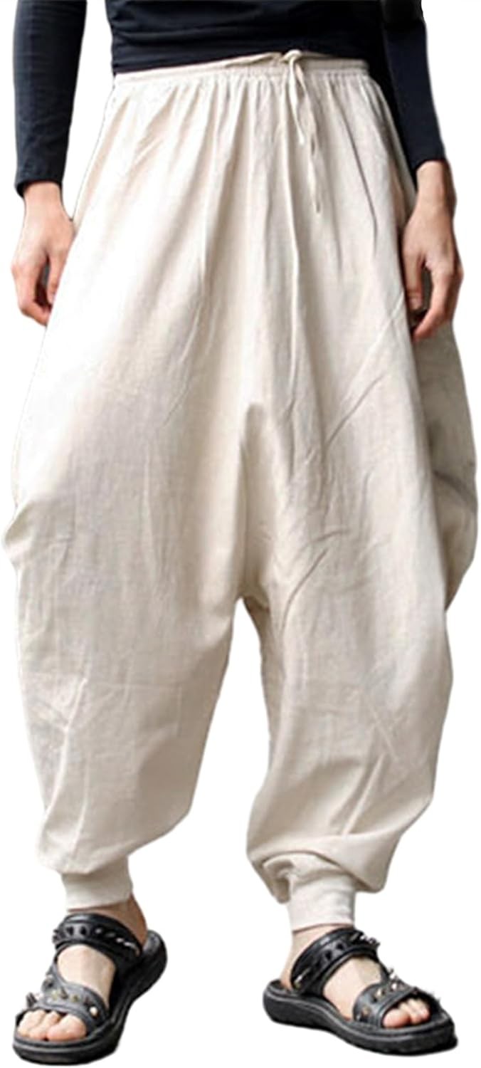 Men’s Harem Pants Baggy Casual Elastic Waist Drawstring Boho Hippie Lounge