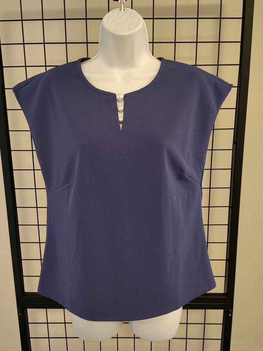 Melloday Blouse Woman’s Size Medium Stretch Purple Blueish Cap Sleeve Pullover
