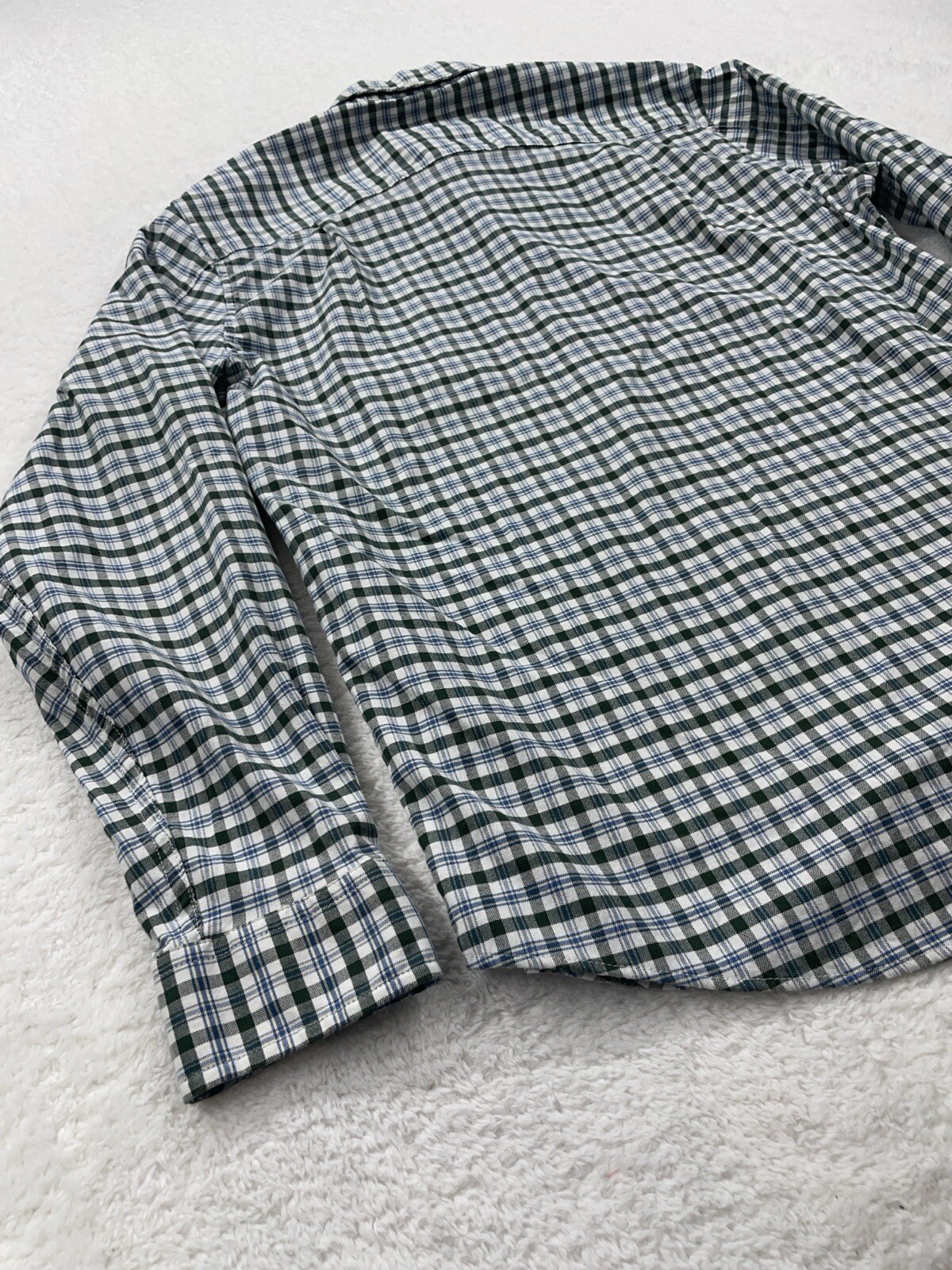 LL Bean Mens S Green Plaid Coolmax Stretch Slightly Fitted Button Down Shirt