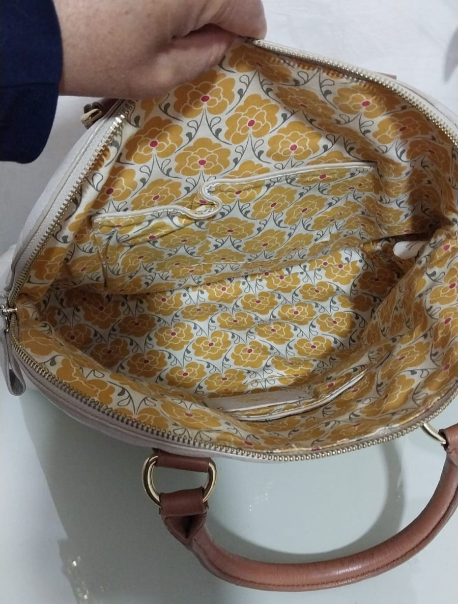 Authentic Emma Fox Leather Satchel Handbag – Cream & Tan