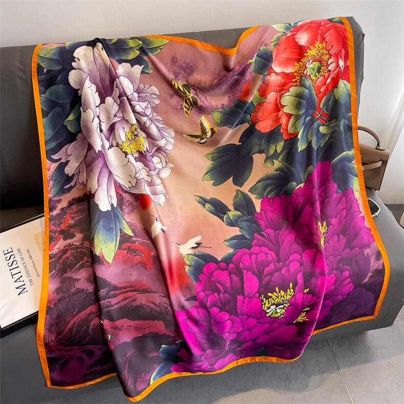 Elegant Silk Scarf (43x43in) Lightweight Versatile Large Size Scarves Wraps