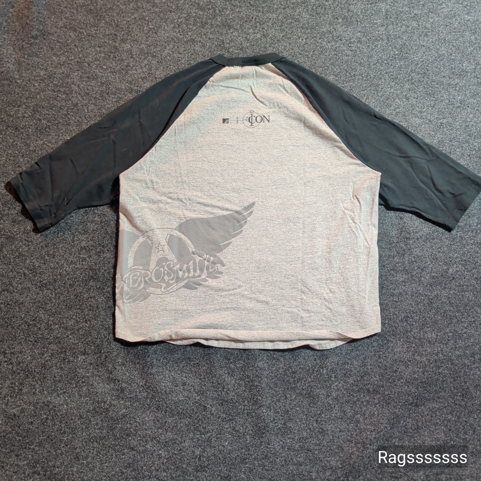 Vintage Aerosmith MTV Icon 2002 Raglan Shirt Mens XL Black Grey 3/4 Sleeve Tour