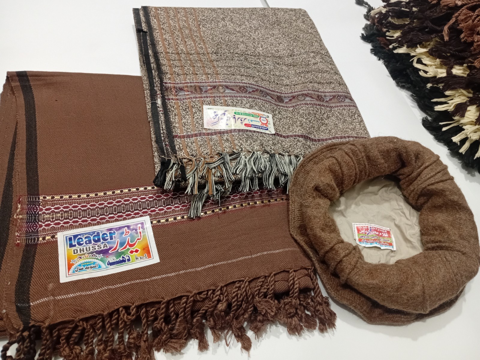Afghan Pakol Hat + 2 Wool Shawls Handmade Tribal Chitrali Mens Womens FREE HAT