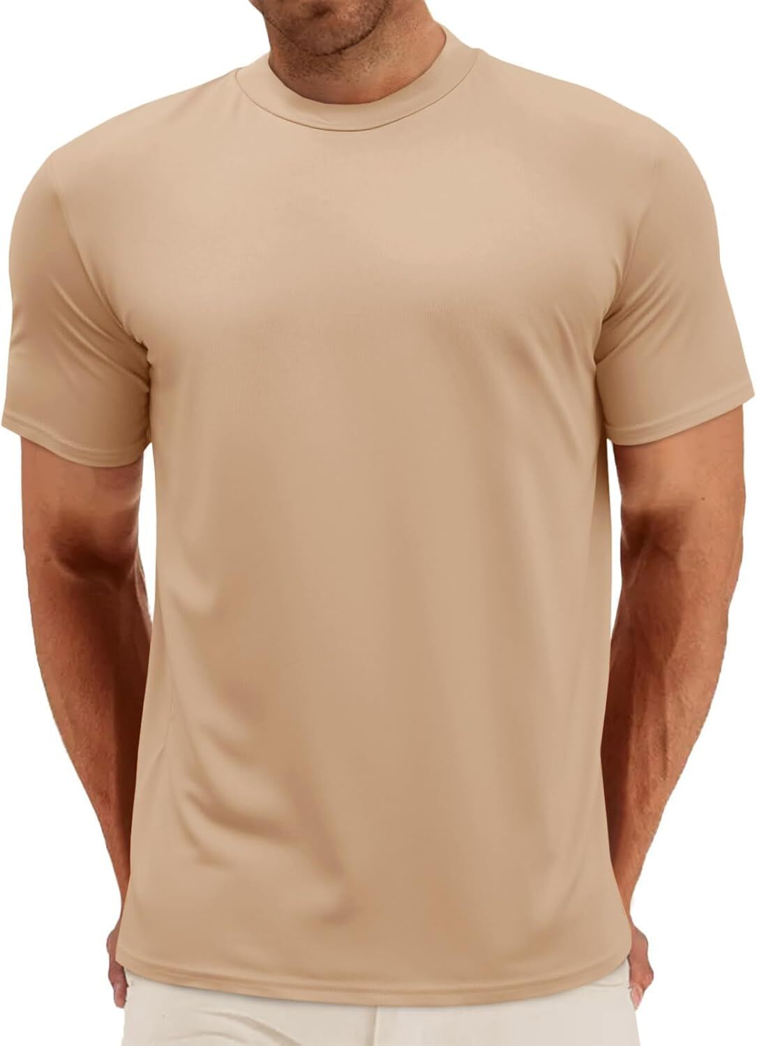 Mens Summer Short Sleeve Mock Turtleneck Tee Casual Basic Pullover Top