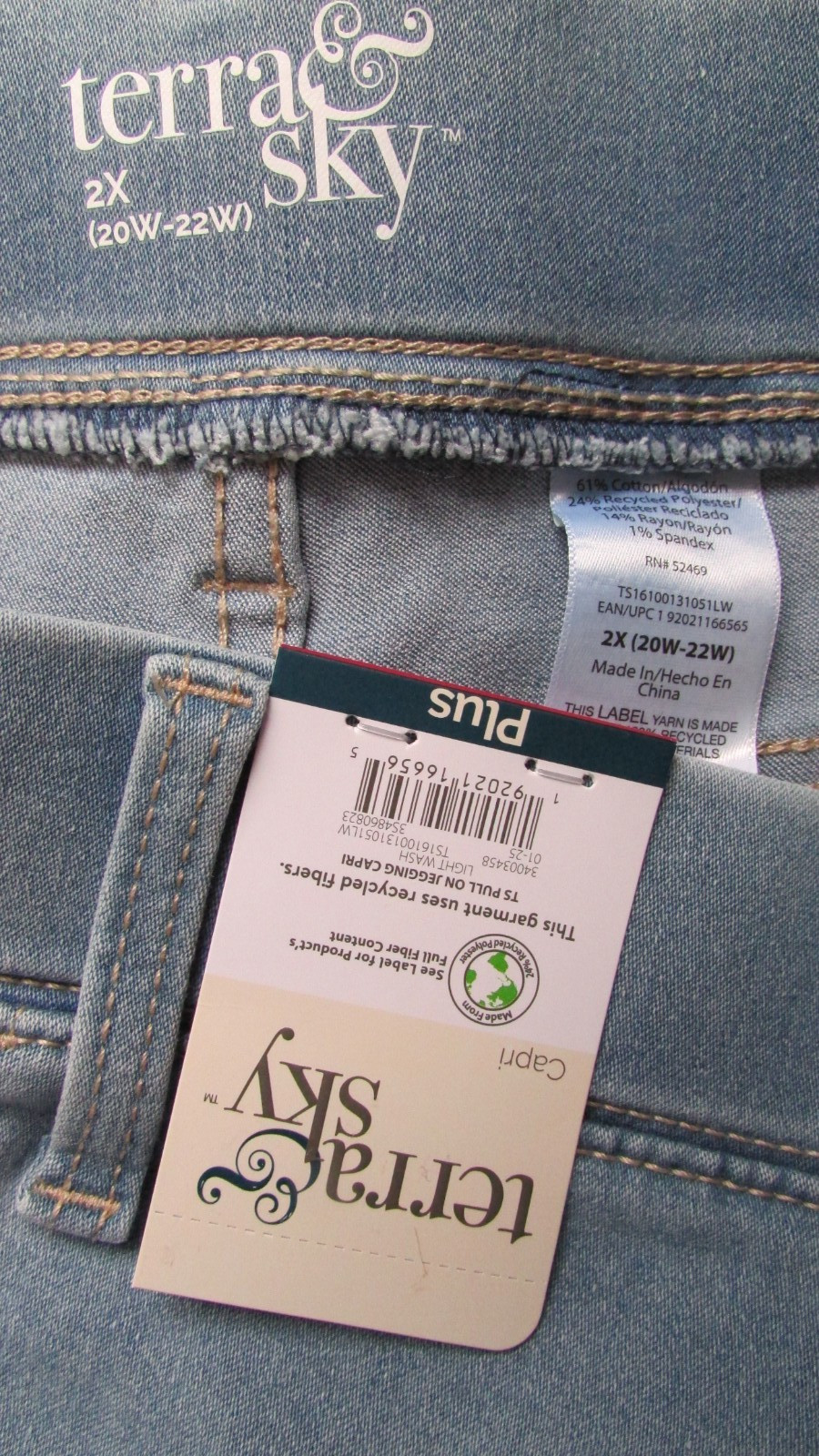 NEW Women’s 2X 20-22W Light Blue Pullon Jegging Capri BY Terra & Sky