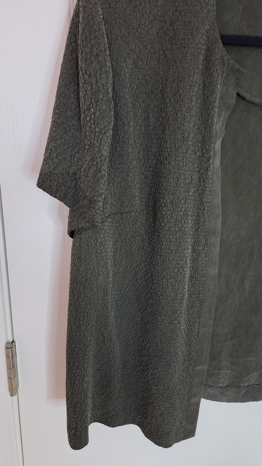 Vtg R&M Richards Karen Kwong 20WP Olive Open Front Jacket 100% Bemberg Cupro