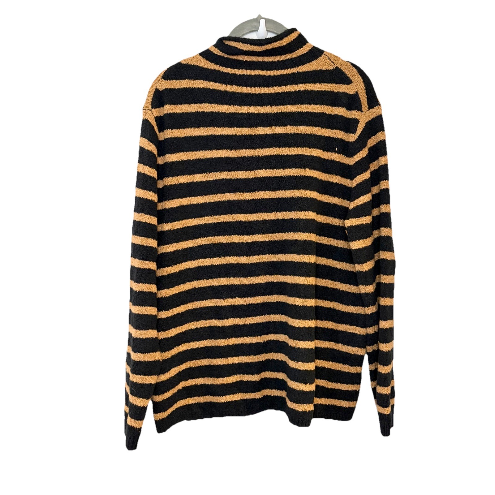 J Crew Cozy Roll Neck Pullover Sweater M Black Brown Striped Soft Preppy