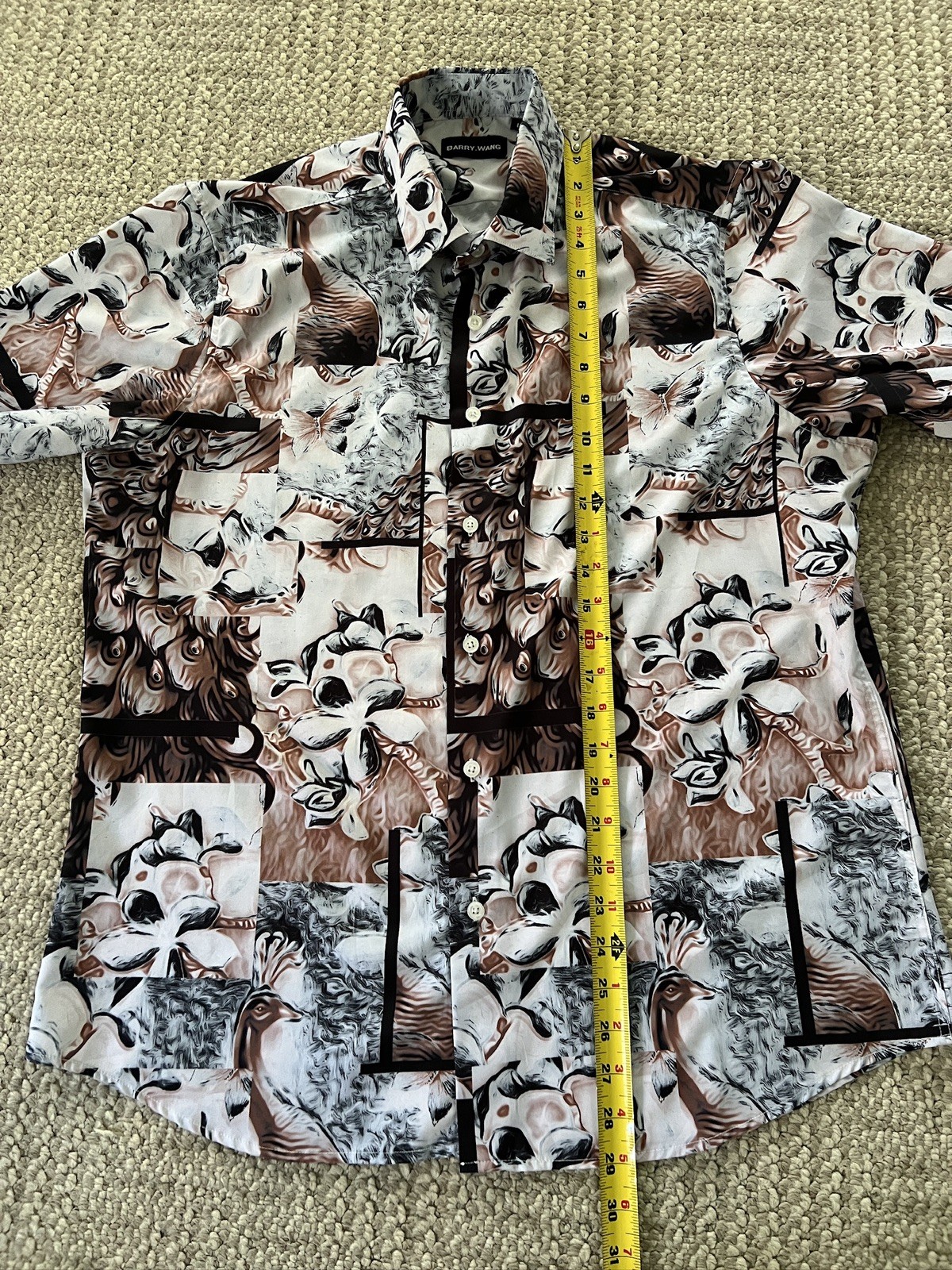 Barry Wang Men’s Dress short sleeve Shirt, Floral Multicolor Button Down Size L