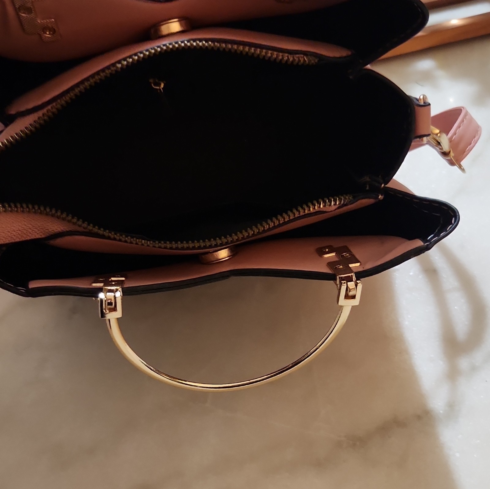 ZZMY Pink & Gray Colorblock Satchel Top Handle Zip Crossbody Strap Charm