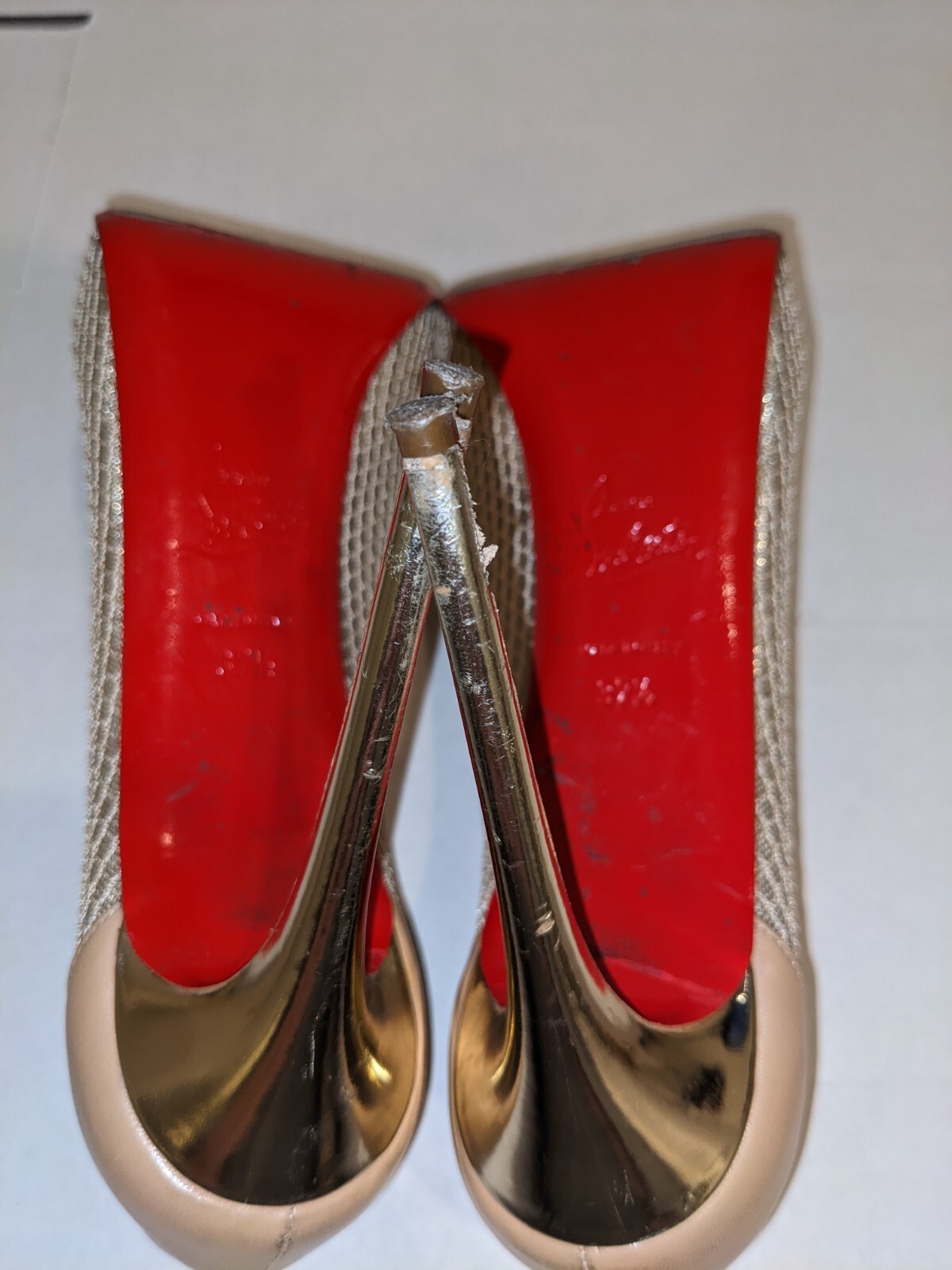 Christian Louboutin 37.5 Nude Very Rete 115mm Red Sole Mesh Fishnet Pumps