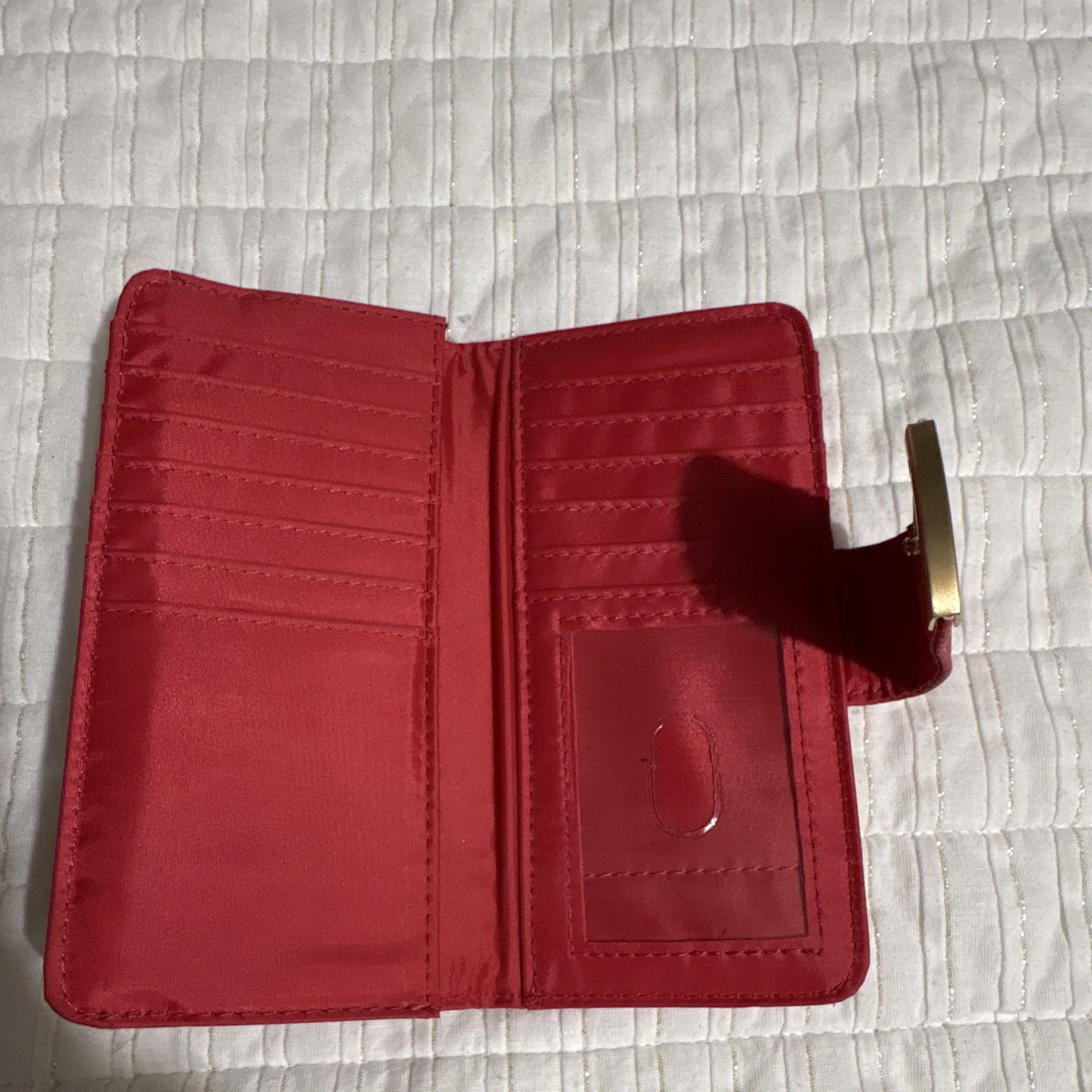 Red Checkbook Wallet Clutch for Women with Zipper Pocket, Card Slots & ID Window