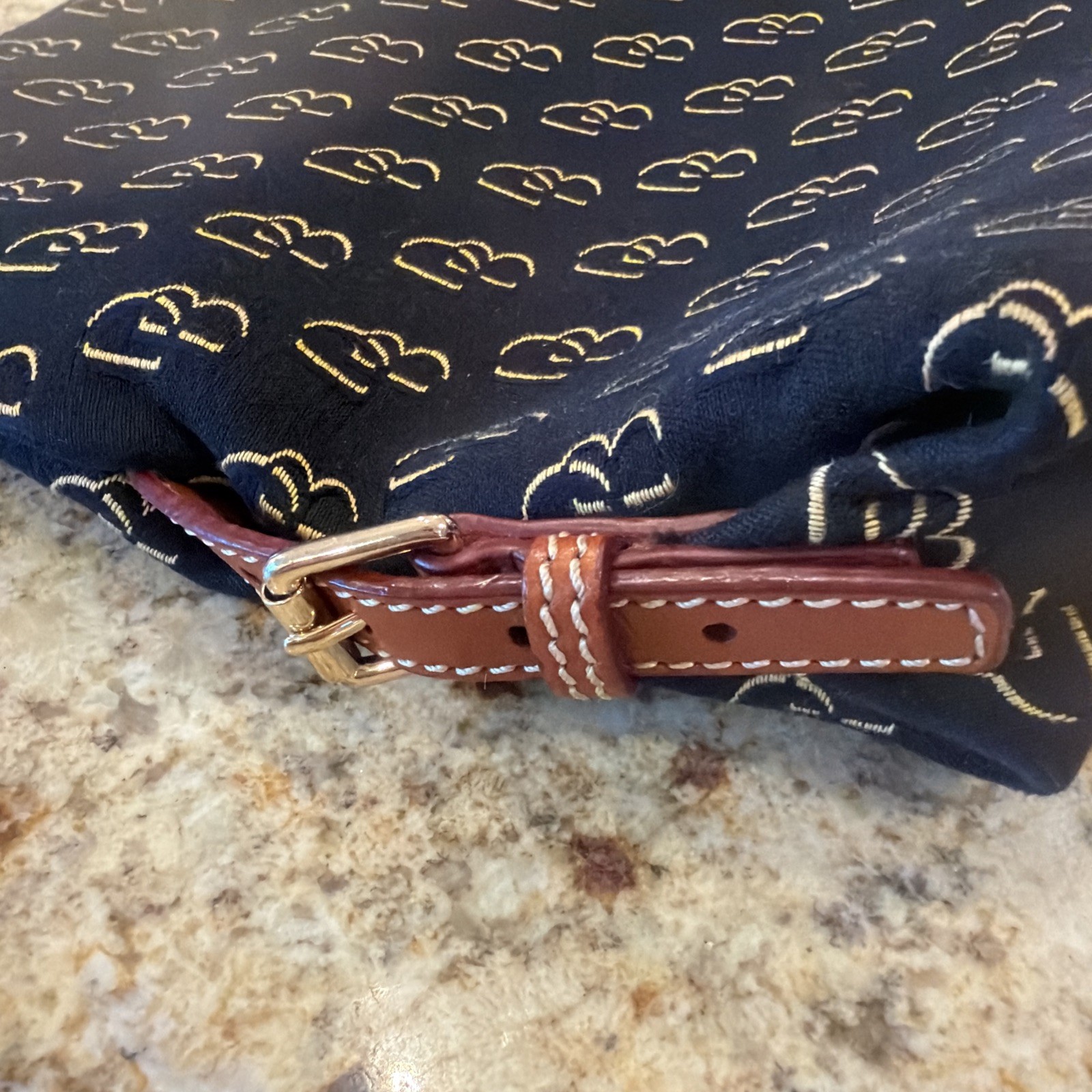 Dooney & Bourke Florentine Medium Black Brown Crossbody Jaquard Canvas Leather