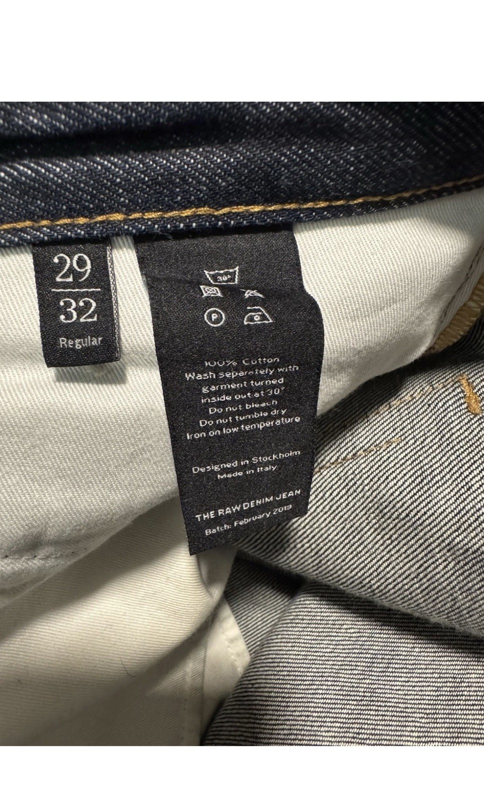 ASKET The Raw Denim Jean 29×32 Regular Fit Made in Italy Stockholm Indigo Raw