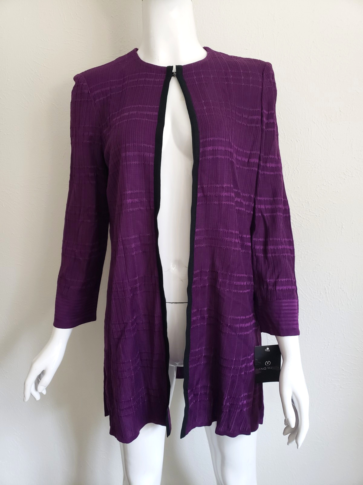 NWT Ming Wang Size XS Purple Cardigan Black Trim Long Sleeve Rayon Acrylic NEW
