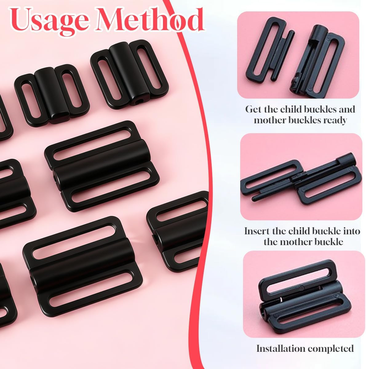 10Pcs Black Plastic Bra Strap Hooks Front Closure Hook Buckles Clasp Fasteners
