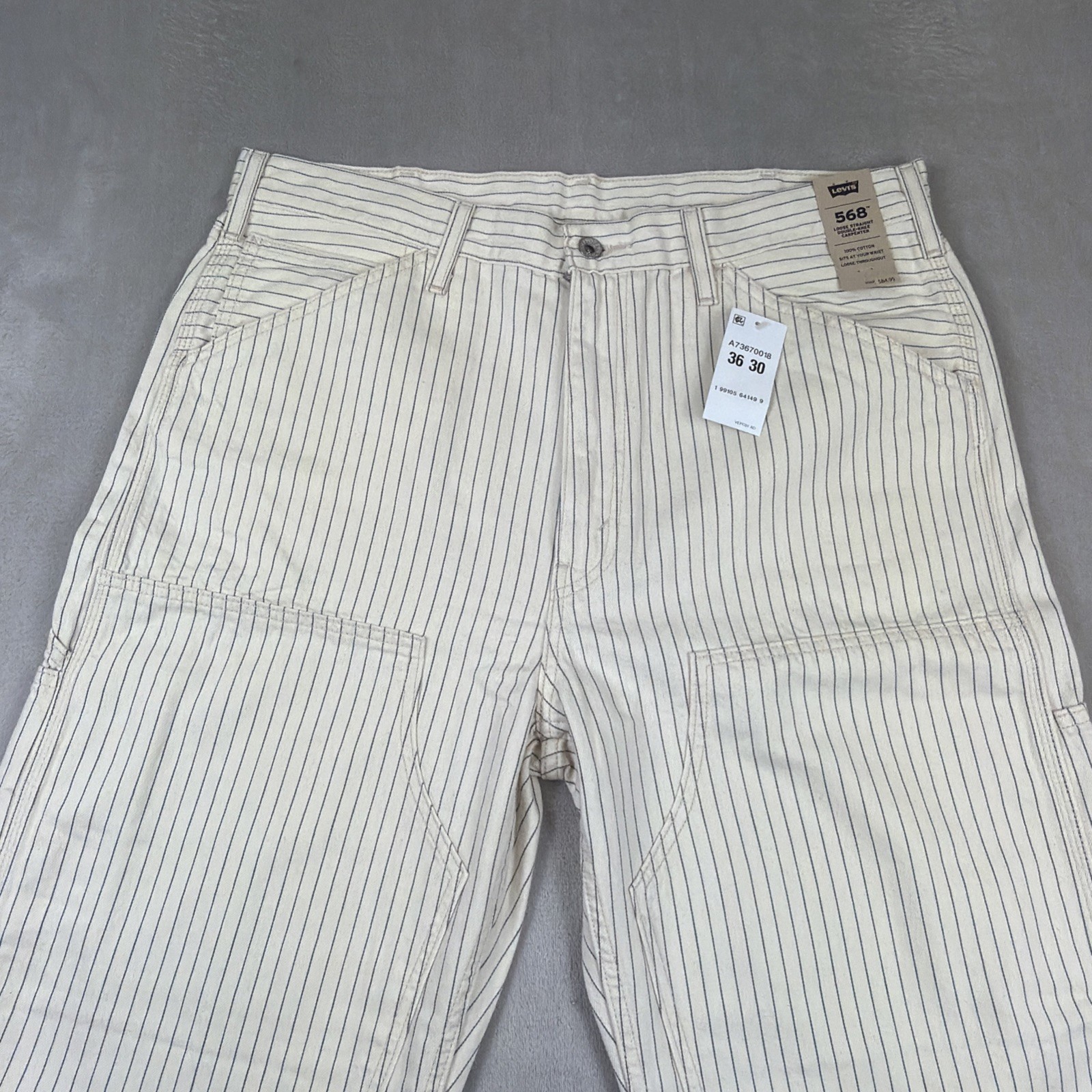 Levi’s 568 Carpenter Jeans Men’s Size 36×30 Hickory Stripe Workwear Loose Fit