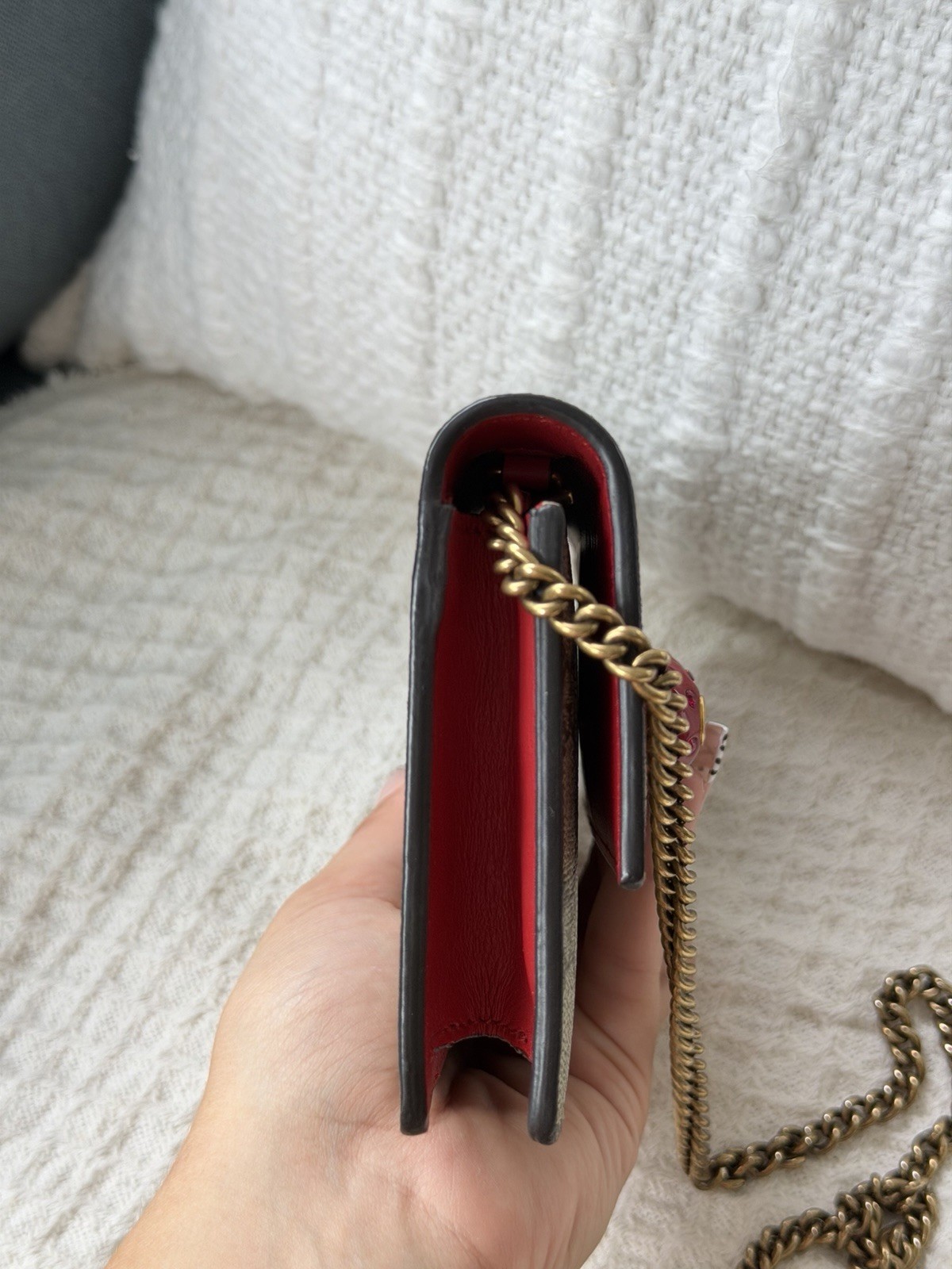 Gucci GG Supreme Monogram Mini Cherry Chain Crossbody Wallet on Chain Bag