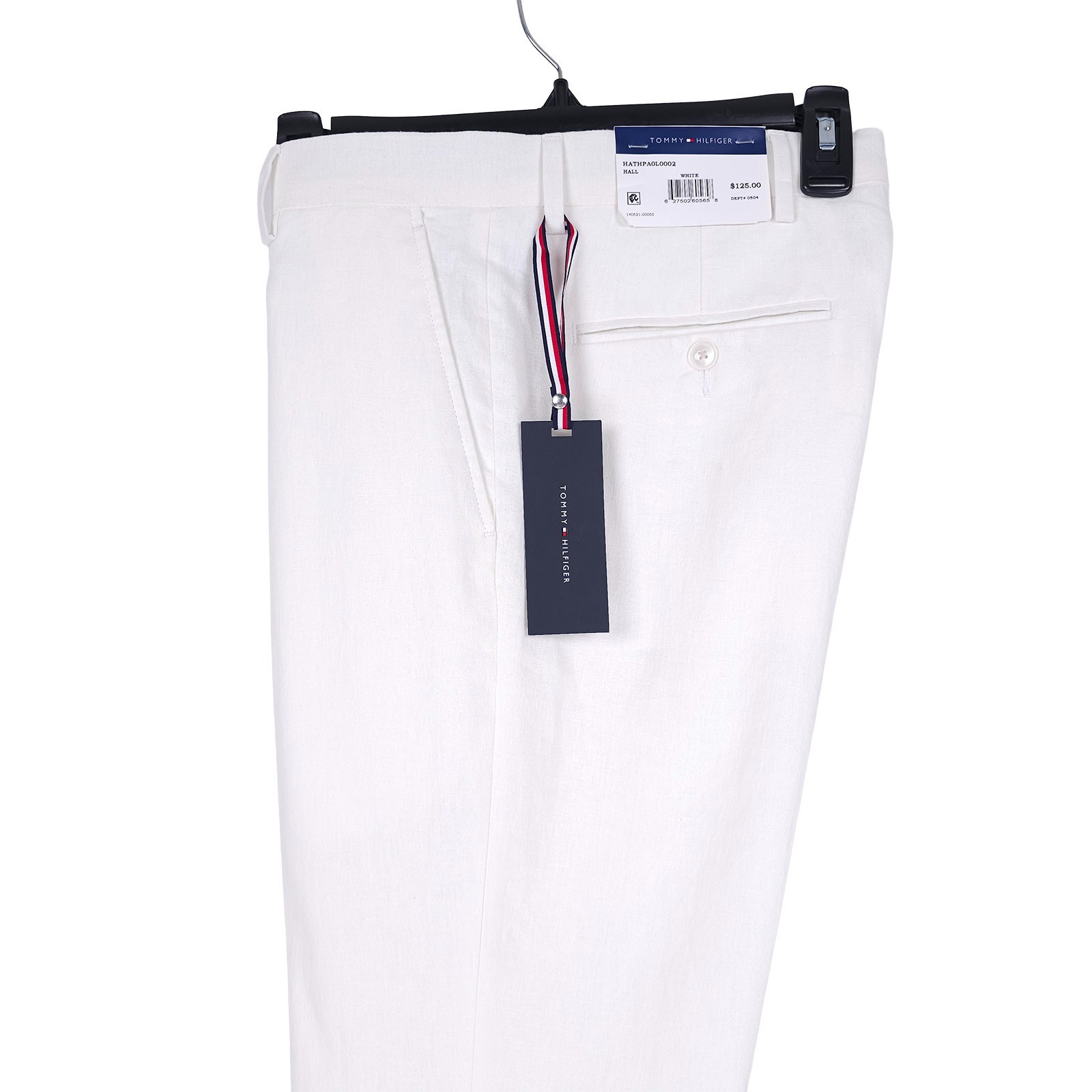 Tommy Hilfiger Mens Modern Fit Dress Pants 36×30 White Solid Linen Cotton Blend