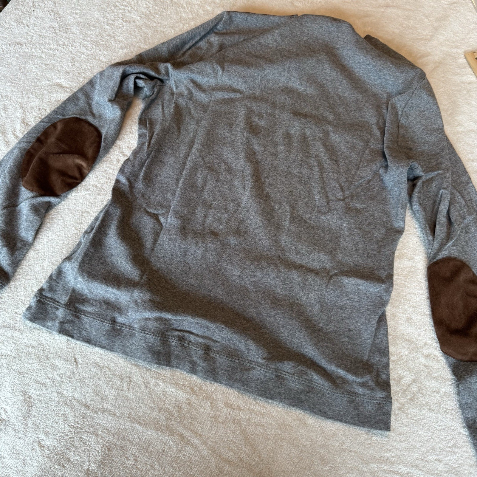 Lauren Ralph Lauren Gray Crew Neck Knit Pullover Sweater Elbow Patches L/G