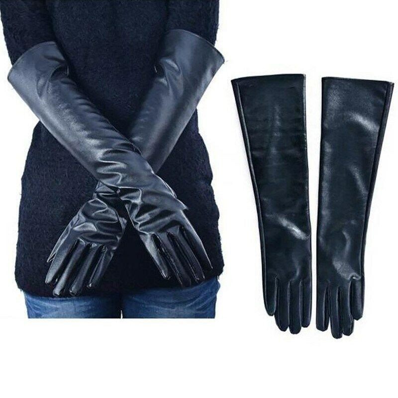 Gloves Evening Party Elbow Warm Women Winter Ladies Long Soft Lined PU Leather
