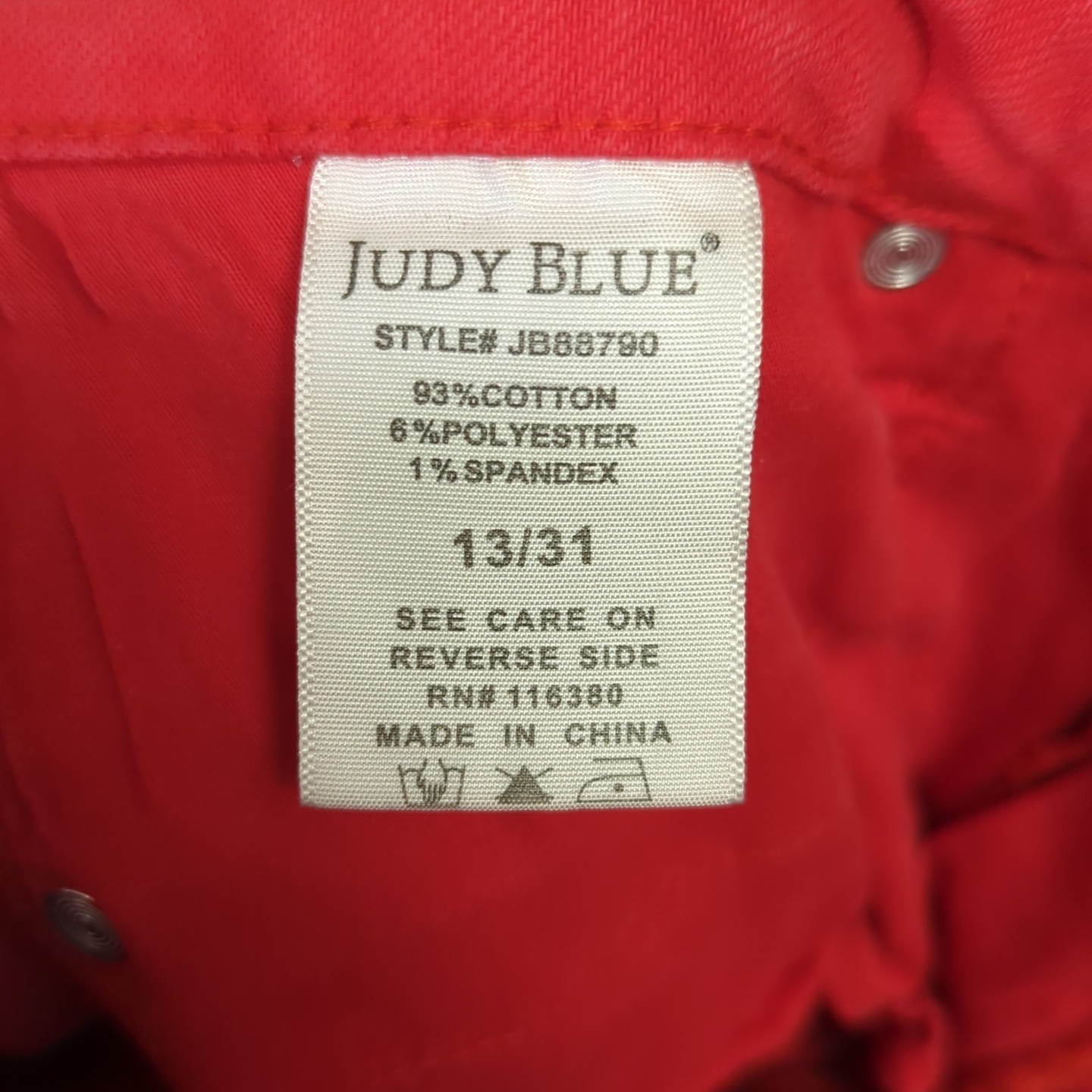 Judy Blue Jeans Women’s 31 Red Garment Dyed Skinny High Rise Denim