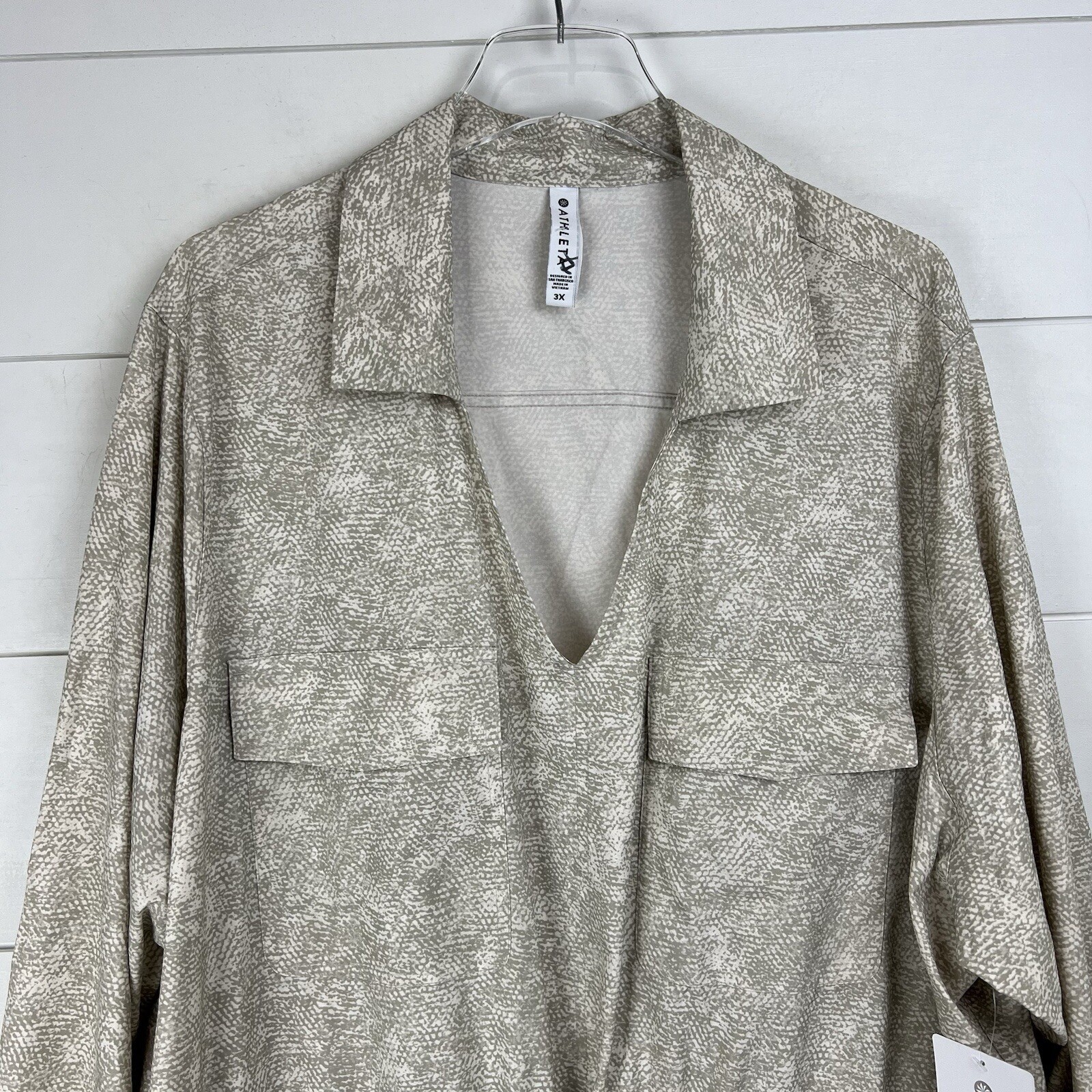 NWT Athleta Zuma Printed Shirtdress Women 3X Grey Featherweight Stretch UPF