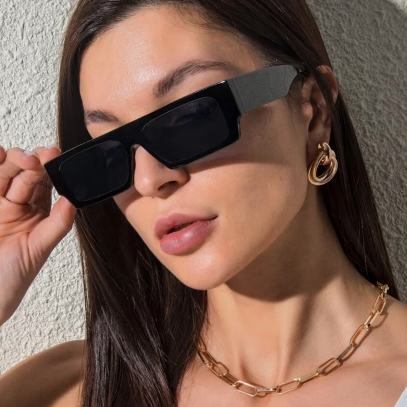Original OG Rectangular Narrow Dark Black Frame Black Square Shades Sunglasses