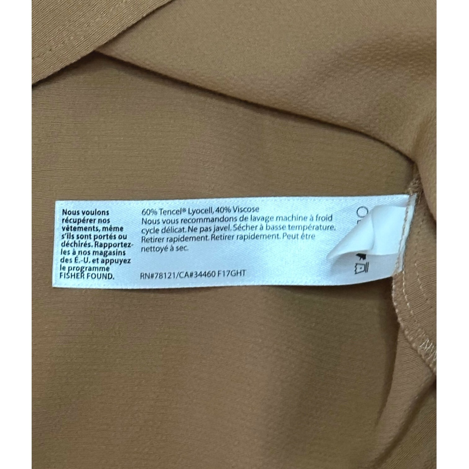 EILEEN FISHER Camel Brown Blouse Viscose Keyhole T Shirt Relaxed Classic Cozy M