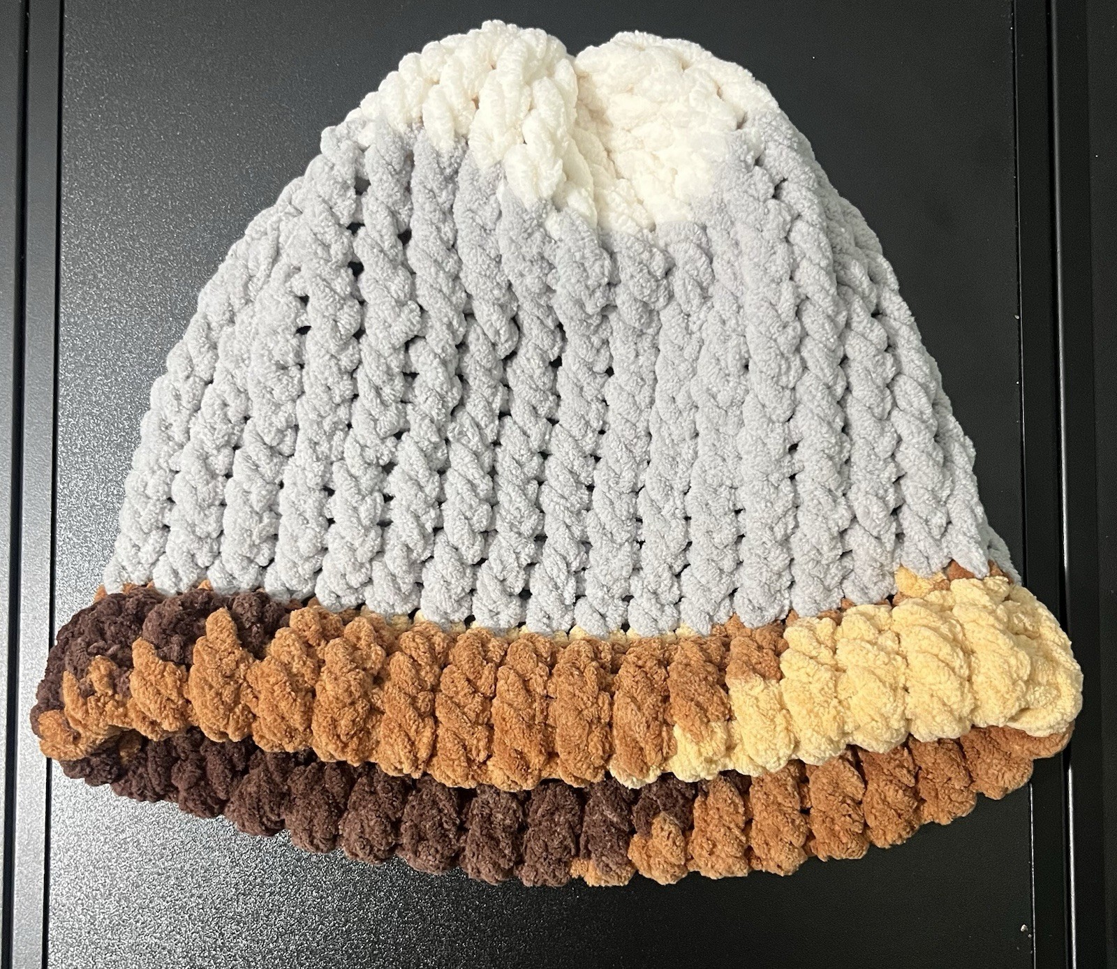 Brown Grey & White Handmade Knitted Beanie, Great for All Occasions, One Size