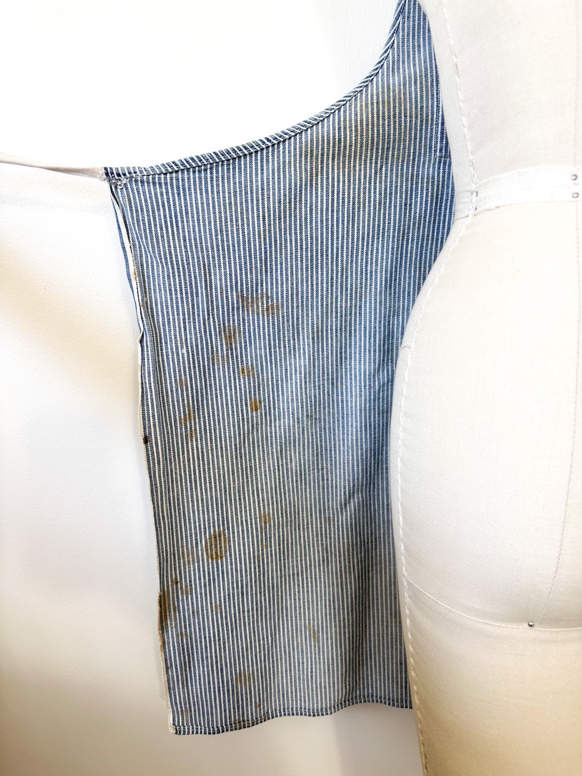 Vintage 1960s Denim Striped Distressed Apron Utility Workwear as found