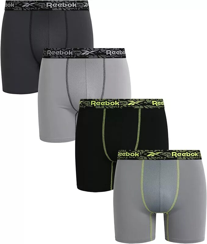 4 Pack REEBOK Men Boxer Briefs PERFORMANCE CAMO BLACK MEDIUM LARGE XLARGE XL $32