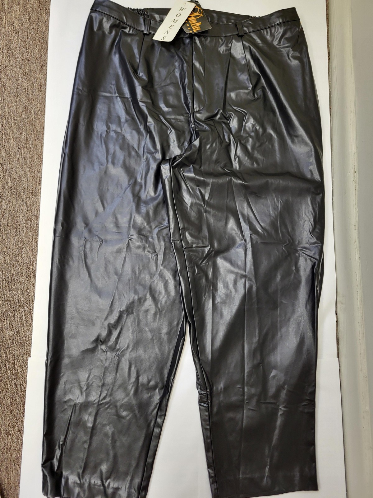 David Paul New York Pants Womens 24 Black PVC Faux Leather USA Made Elastic