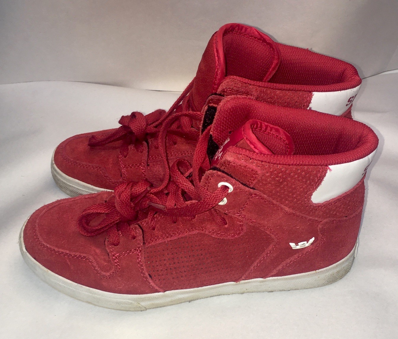 Supra Vaider Shoes Size 8 Red All Suede High Top Skate Sneakers Read Description