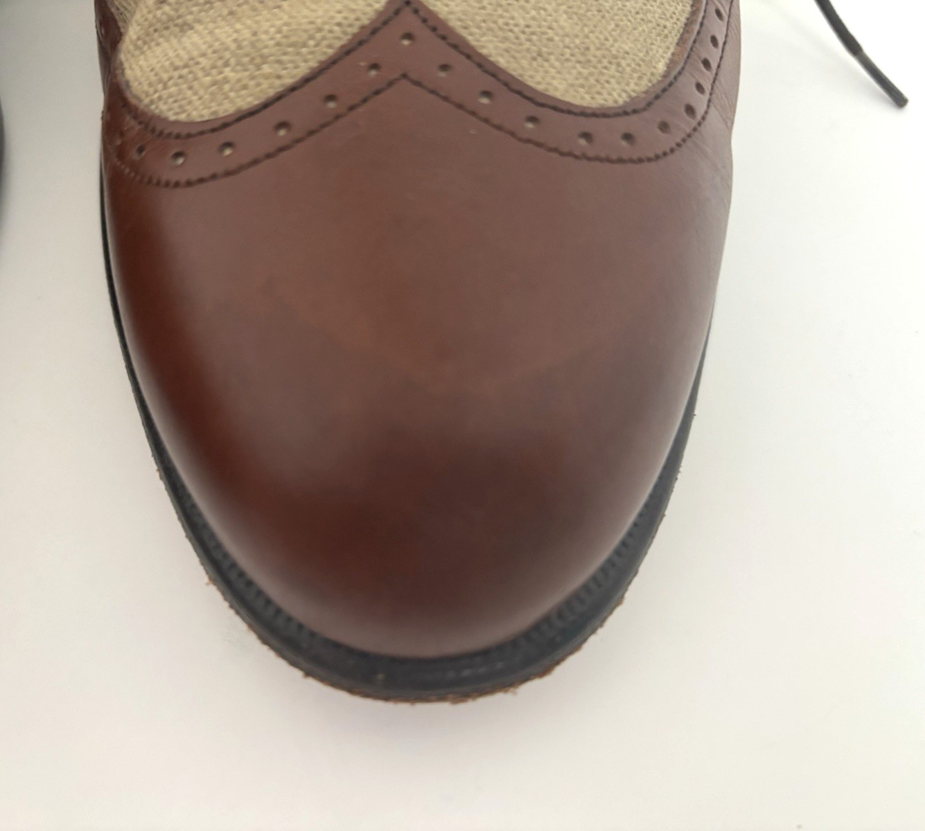 Bostonian Florentine Shoes Size 10 Brown Leather Linen Spectator Wingtip Italy