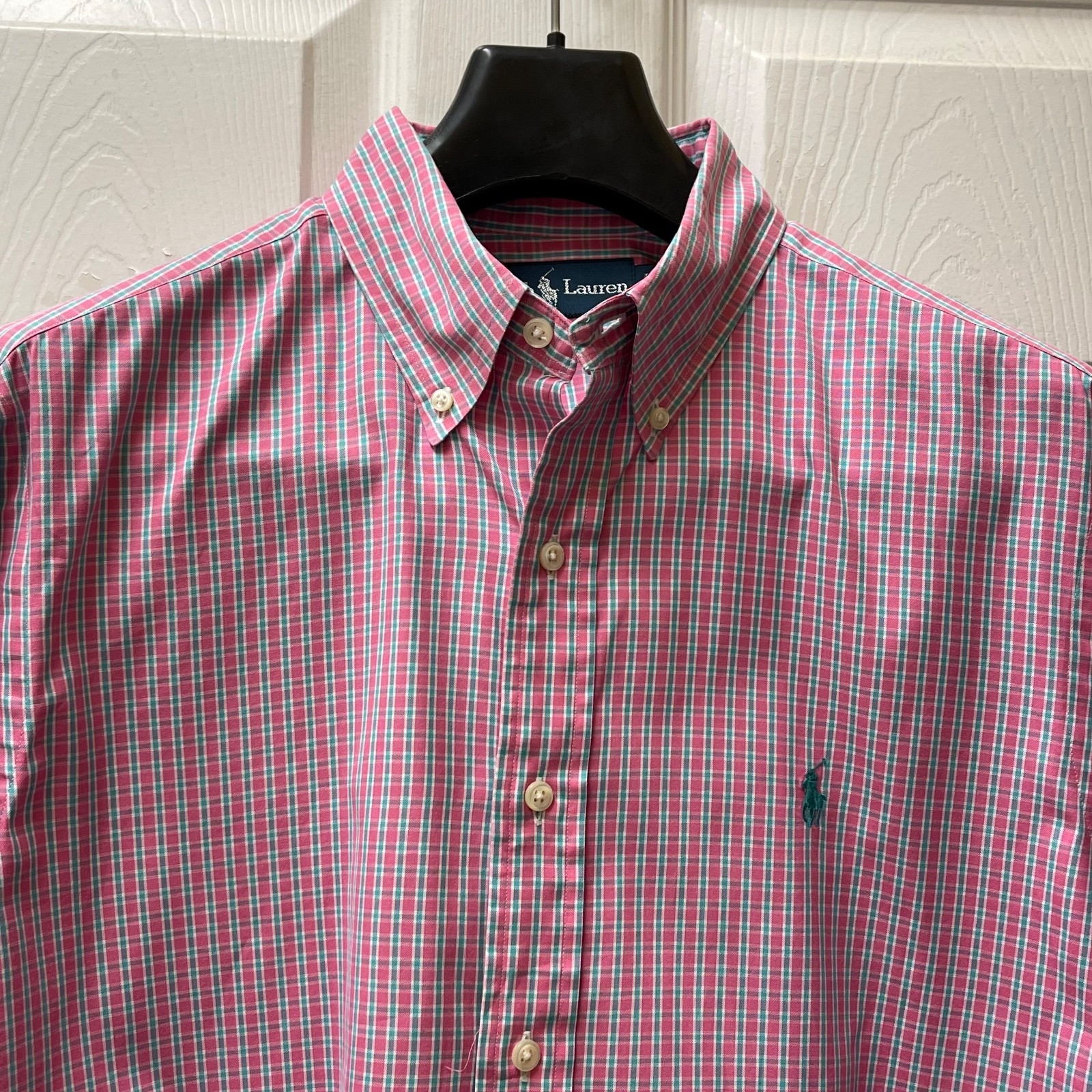 Polo Ralph Lauren Men’s 16.5 34/35 Pink Plaid L/S Oxford Classic Fit Pony