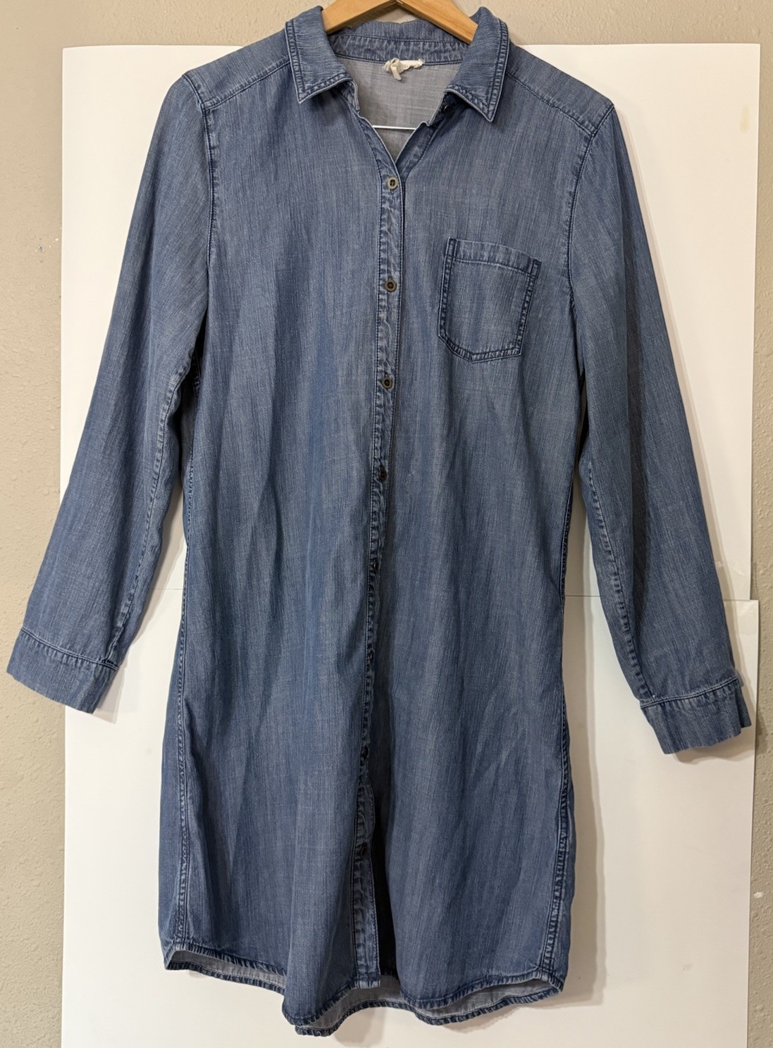 Eileen Fisher Chambray Denim Shirt Dress Tencel Cotton Blue Women Med
