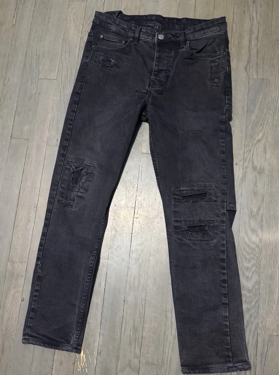 KSUBI Men’s Black Denim Skinny Slim Mid Rise Distressed 5-Pocket Jeans