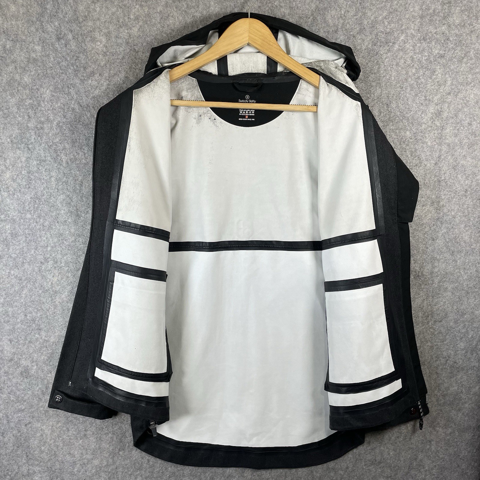 Sweaty Betty Waterproof Raincoat Womens Small Black Grey London Outdoor Coat *