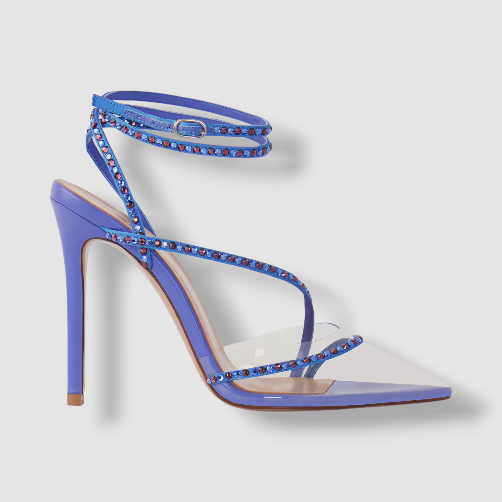 $695 Andrea Wazen Women Blue Dassy Sunset PVC Ankle Wrap Pump Heel Shoes Size 36