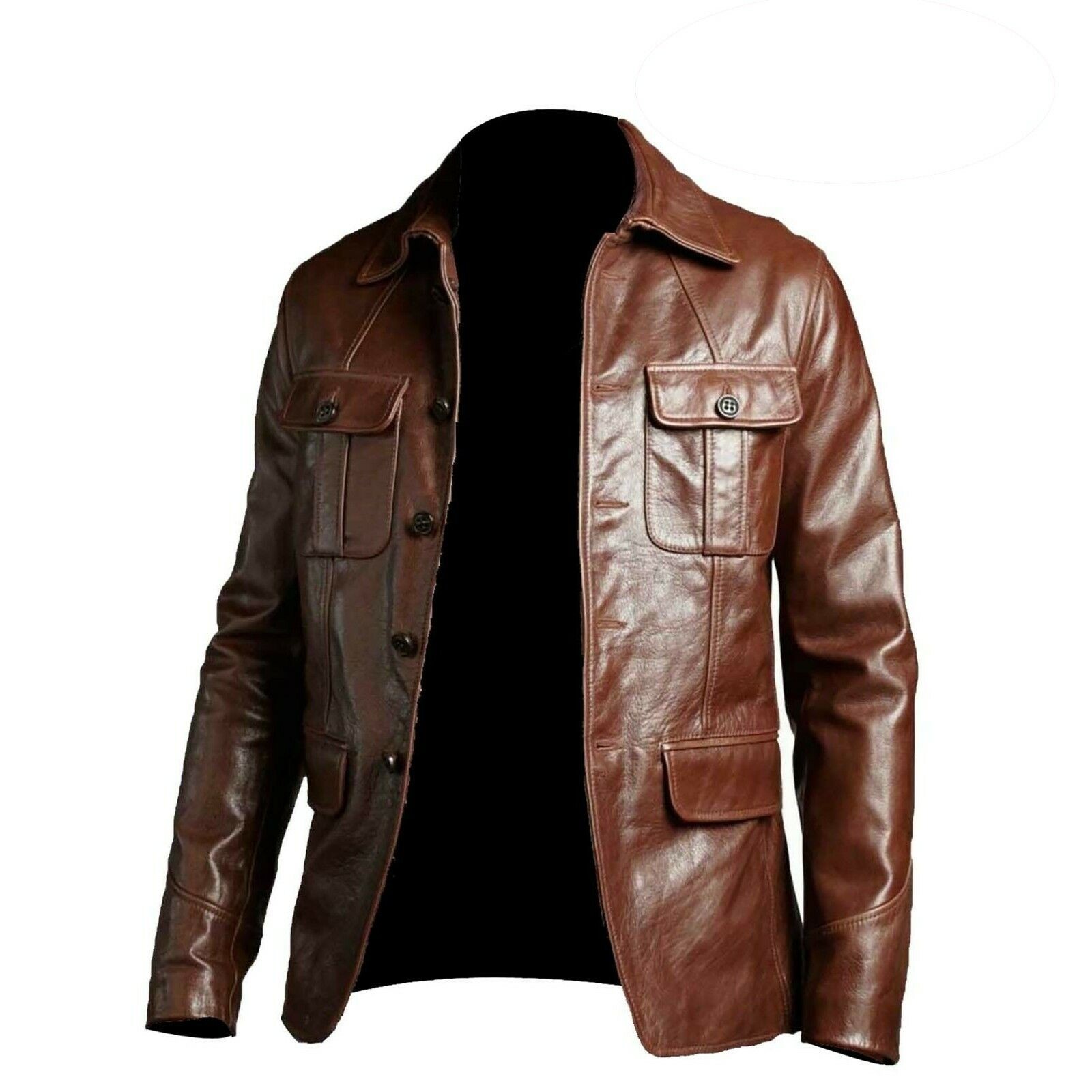 MENS REAL LEATHER BLAZER BROWN SOFT SHEEP CLASSIC SLIM FIT JACKET COAT