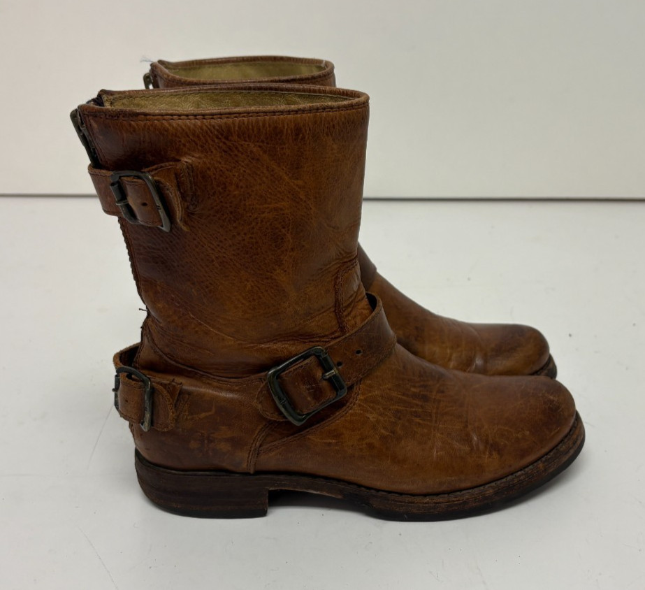 Frye Veronica Bootie Cognac Leather Rear Zip Women’s Boots US 6 B GREAT