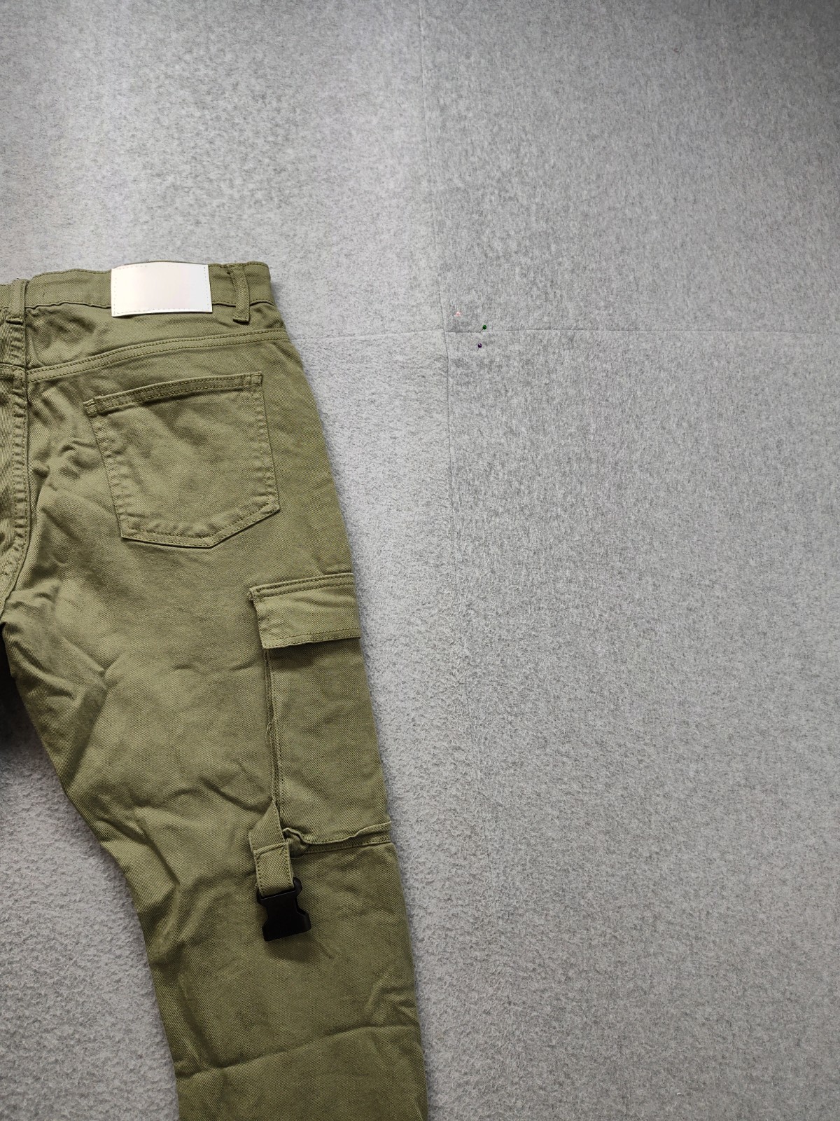 Boohooman Men Cargo Pant 34 Olive Green Utility Workwear Strappy Buckle Pockets