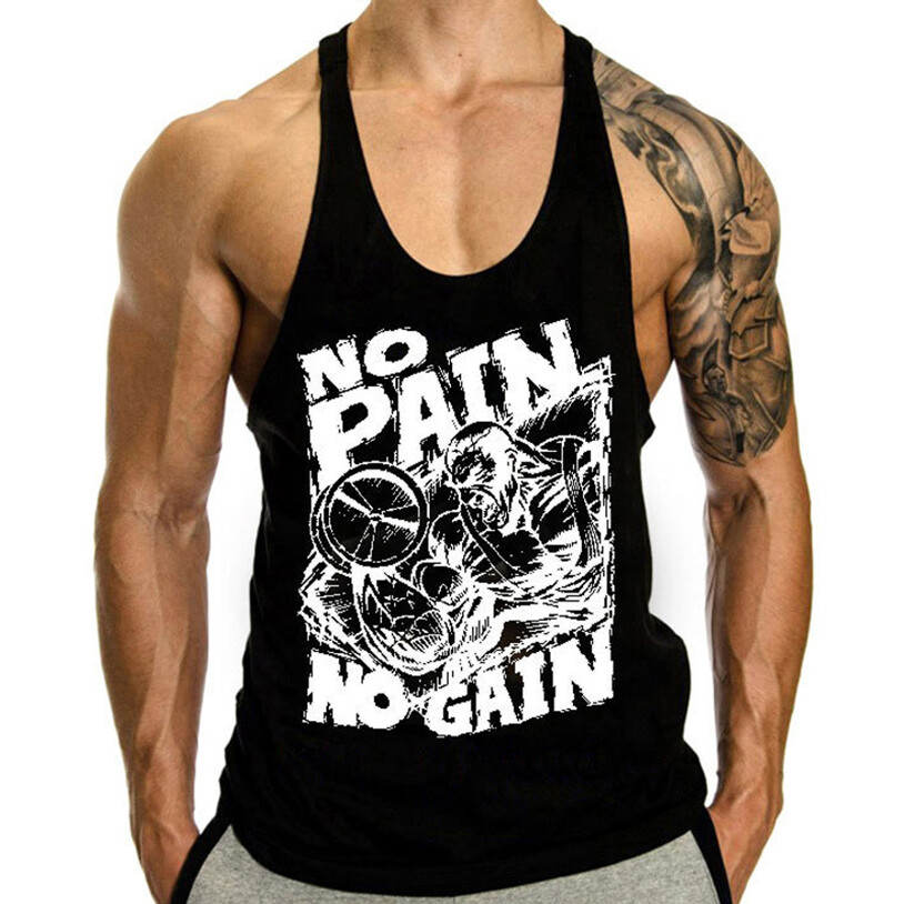 Gym singlets fitness- Men’s Tank Top for Workout – Stringer No Pain No Gain
