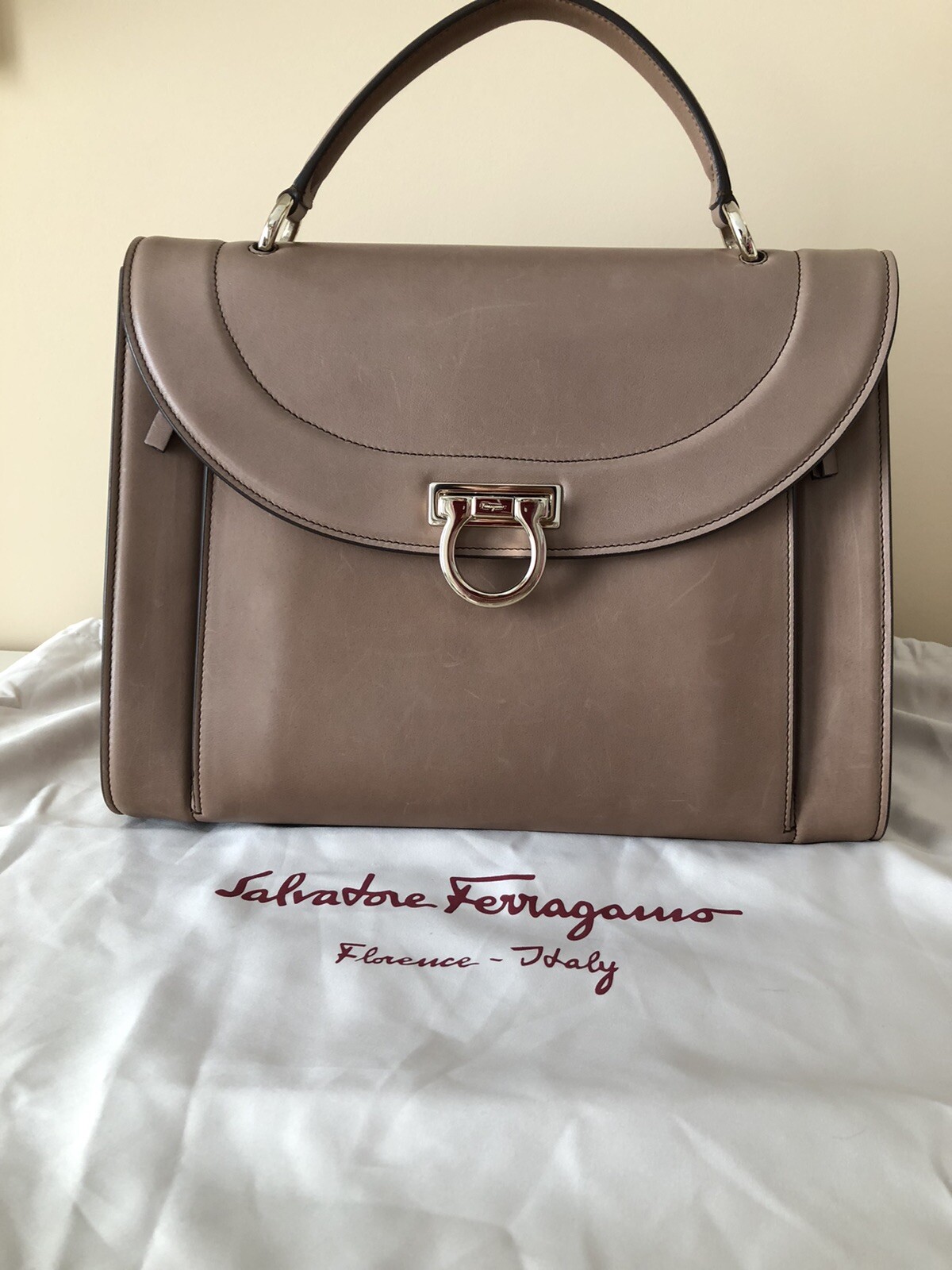 Salvatore Ferragamo Moka Calf “Jasmine FL Skin ” Bag, Handbag, 21-G880